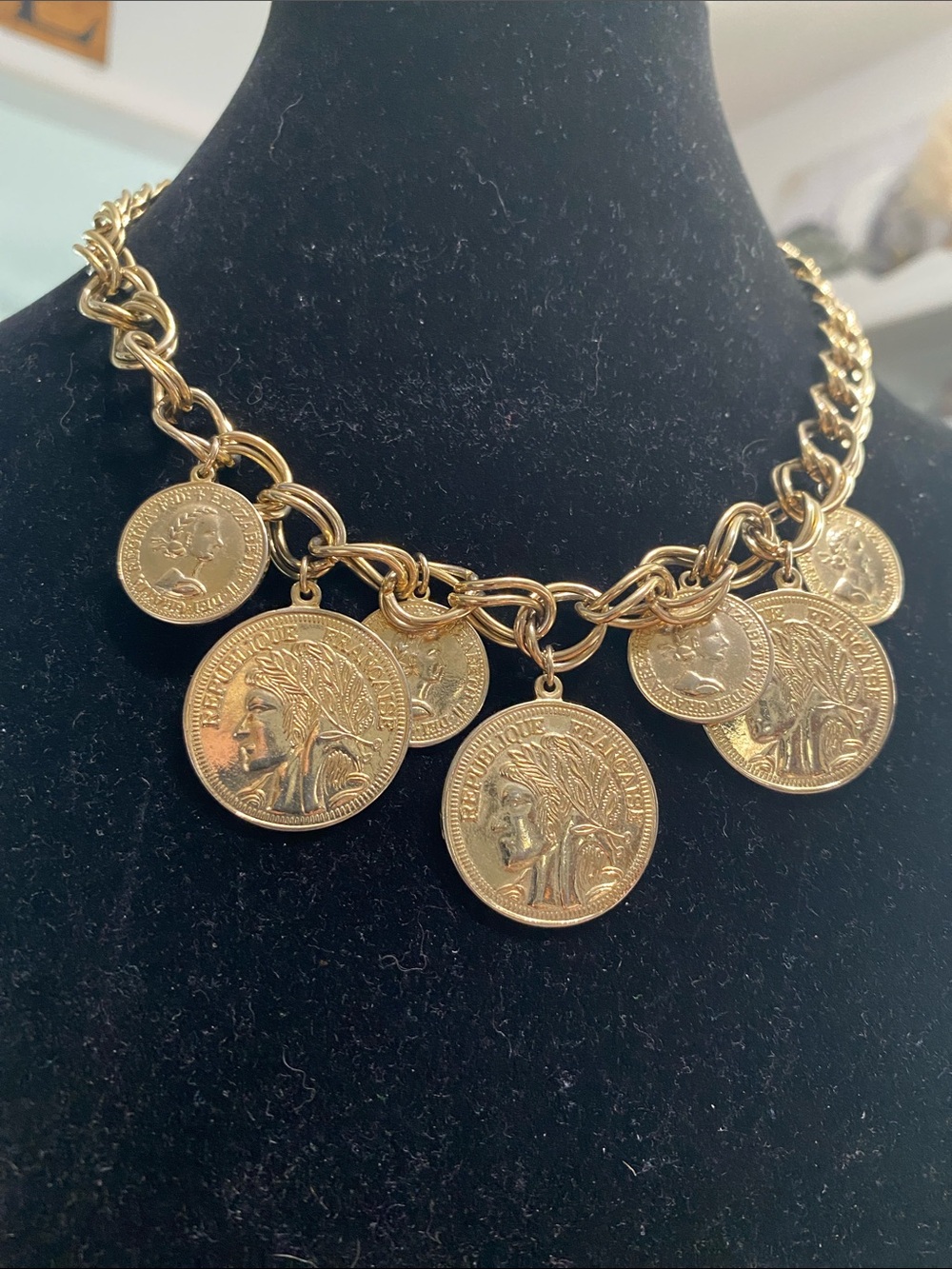 Gold Coin Charm Statement Necklace